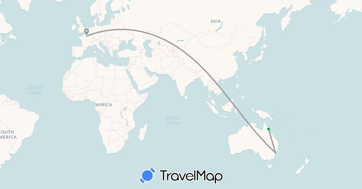 TravelMap itinerary: driving, bus, plane in Australia, France (Europe, Oceania)